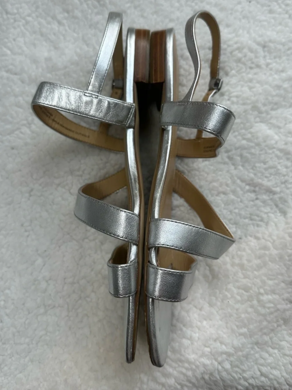 Talbots Keri Soft Nappa Leather Silver Metallic Strappy Sandals size 8.5